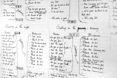 Detail from a double-page spread from the magazine TIEMPO MUERTO (Dead Time). Close-up of a stitch-like text written by hand