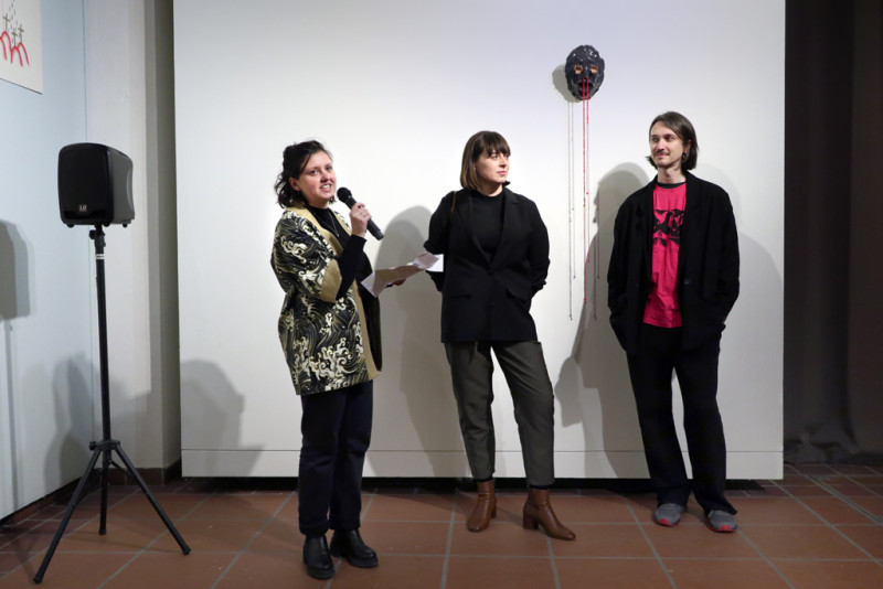 The curators welcome the audience: Katharina von Hagenow, Paulina Olszewska, and Uladzimir Hramovich.