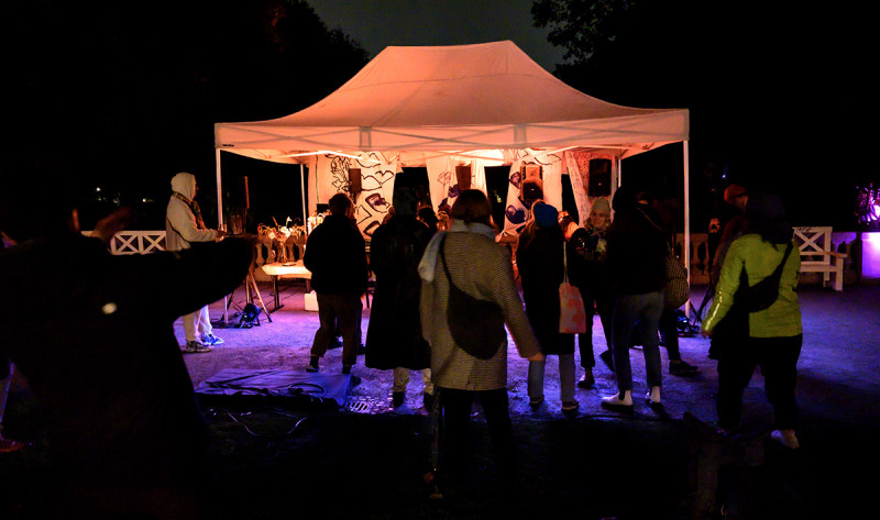 Visitors dance together to the experimental DJ set by the collective African Acid Is The Future