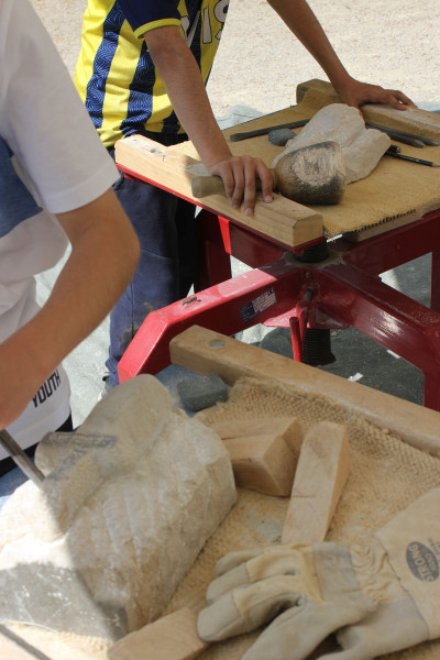 Limestone blocks with tools
